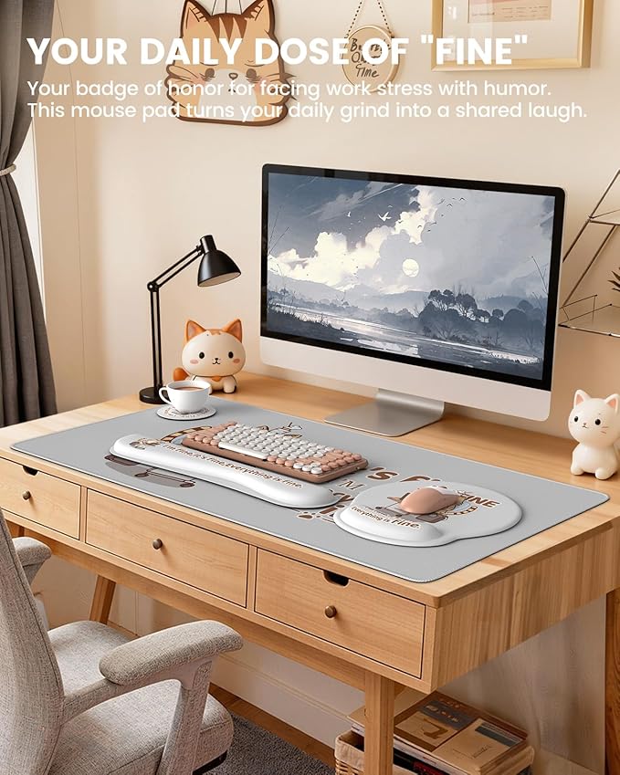 HAOCOO Mouse Pad with Wrist Rest, Funny Office Accessories, Non-Slip Gaming Desk Mat, Ergonomic Computer Mousepad for Home Office Decor