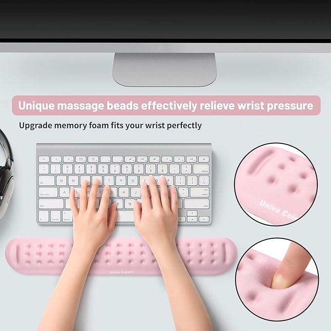 UnivoColors Pink Superfine Memory Foam Keyboard Wrist Rest Soft Gel Ergonomic Wrist Support Pad for Computer, Laptop, Office, Gaming, Typing