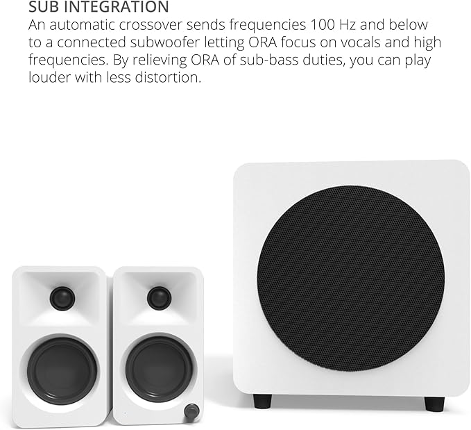 Kanto ORAMW 100W Powered Reference Desktop Computer Speakers with Bluetooth 5.0 and USB-C Input | Bi-Amplified | 100 Hz Automatic Crossover | Reference Quality Sound | Pair | Matte White (Renewed)