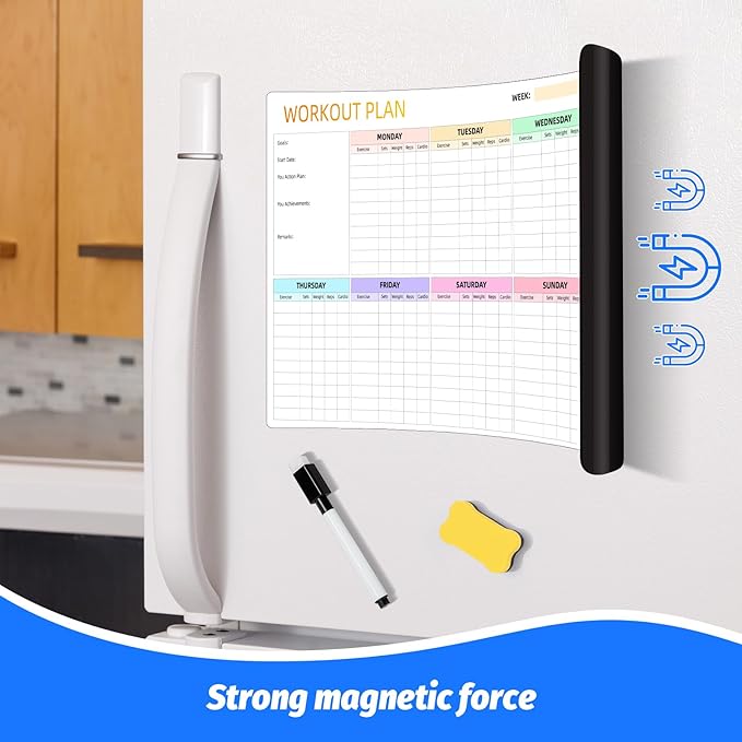 Workout Plan Dry Erase Magnetic Whiteboard for Refrigerator-Weekly Fitness Tracker Gym Exercise Tracker Schedules and Checklists