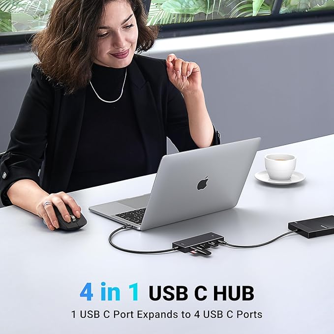 UGREEN USB-C Hub 4-Port 10Gbps Data Only USB 3.2 Hub Multiport Adapter Compatible with MacBook Pro, MacBook Air, iPad Pro, iPad mini 6 and iPhone 15, Plug and Play 0.3ft Cable