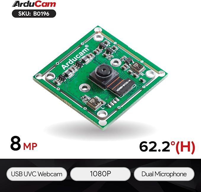 Arducam 8MP 1080P USB Camera Module for Raspberry Pi, 1/4” CMOS IMX219 Mini UVC USB2.0 Webcam Board with 1.64ft/0.5m USB Cable for Windows, Linux, Android and Mac OS