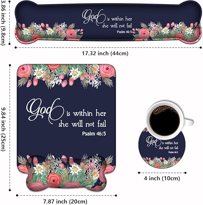 Wrist Rest Support Ergonomic Gel Mouse Pad & Memory Foam Keyboard Set, Non-Slip Rubber PU Base for Home Office Working Studying Easy Typing & Pain Relief - Bible Verses Psalm 46:5