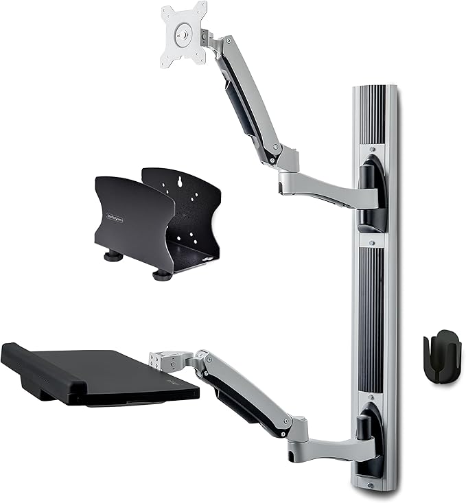 StarTech.com Wall Mount Workstation, VESA Mount for 32" Monitor (22lb/10kg), Fully Articulating Monitor Mount & Keyboard Tray, TAA