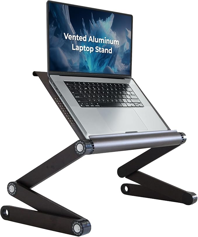 WorkEZ Executive Adjustable Laptop Stand for Desk, Adjustable Height Foldable Aluminum Computer Stand, Cooling Laptop Holder, Notebook Computer Riser for Desk, Black