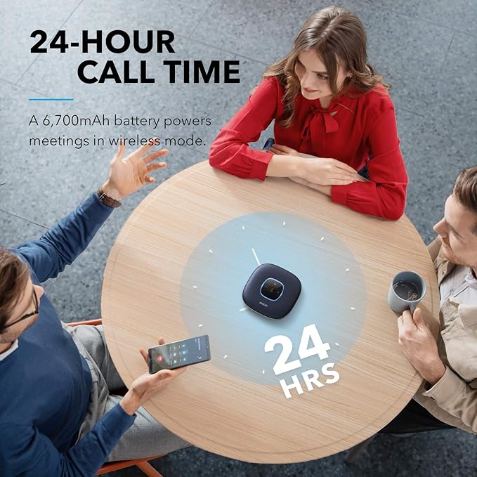 Anker PowerConf Speakerphone, Zoom Certified Conference Speaker with 6 Mics, 360° Enhanced Voice Pickup, 24H Call Time, Bluetooth 5.3, USB C, Compatible with Leading Platforms for Personal Workspaces