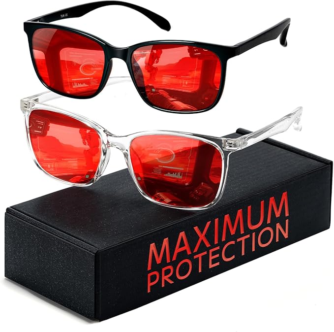 TIJN Sleep Glasses for 99.9% TR90 Blue Green Light Blocking Dual AR Coatings Red Lens for Computer Gaming Reduce Eyestrain, Multi Color