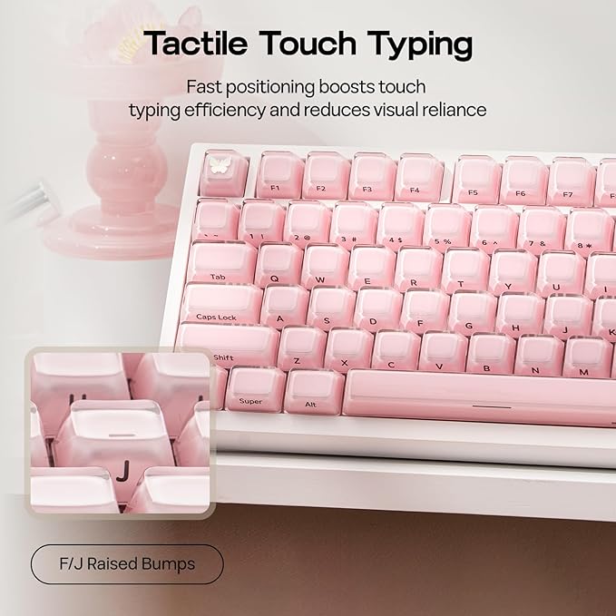 EPOMAKER Lusterfly Jelly Keycaps Set - 123 Keys Double-Shot Laser Engraved, MDA Profile, ABS+PC, Non-Shine-Through, MX-Compatible for 61/68/84/87/98/100/104-Key Mechanical Keyboard (Pink)