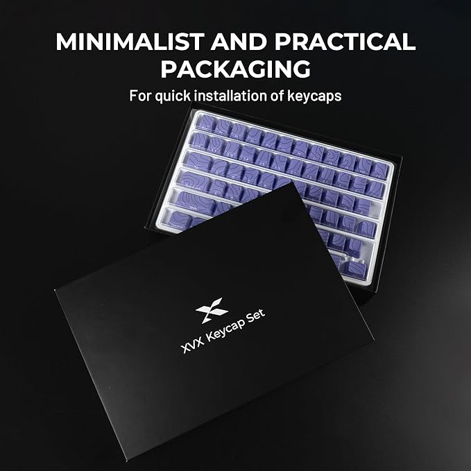 HITIME XVX Shine Through Keycaps w/IMD Tech, Custom Topographic Keycaps 60 75 100 Percent, Purple Key Cap Set 118 Keys Lines Backlit, OEM Profile Side Printed for Keyboards
