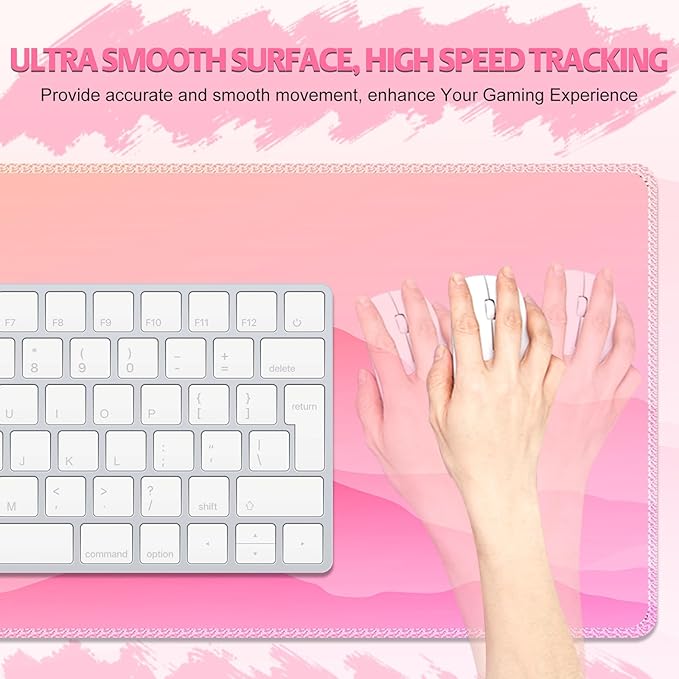 Desk Mat for Keyboard and Mouse, Large Mouse Pad Non-Slip Keyboard Pad, Computer Mats for Desktop, Cute Desk Pad with Stitched Edges for Office, Gaming I Pink Mountains
