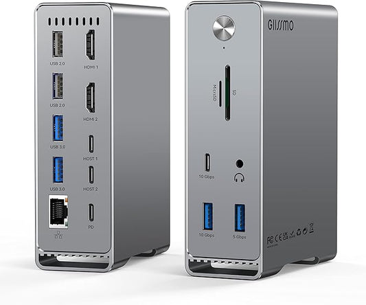 MacBook Pro Docking Station, 14-in-2 Dual USB C Docking Station Dual Monitor for MacBook Pro (Not M1/ M2) MacBook Air Dock with Dual 4K HDMI 60Hz, 10Gbps USB, RJ45, Audio, SD/TF Slots, 87W PD