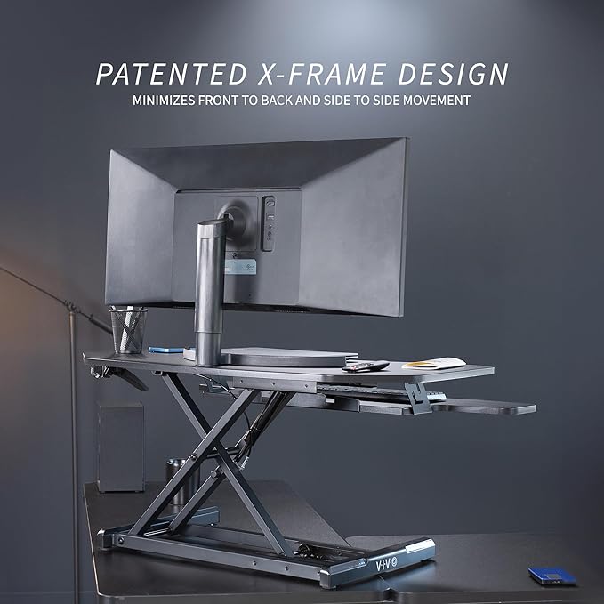 VIVO Corner Height Adjustable 38 inch Standing Desk Converter, Quick Sit to Stand Tabletop Dual Monitor Riser Workstation, DESK-V037MC