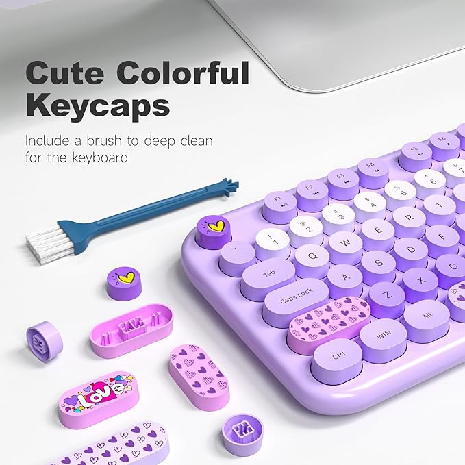 MOFII Wireless Keyboard and Mouse Combo, Full-Size Retro Typewriter-Style Wireless Keyboard with Optical Mouse for Computer/Laptop/Windows/Mac (Purple Mixed)