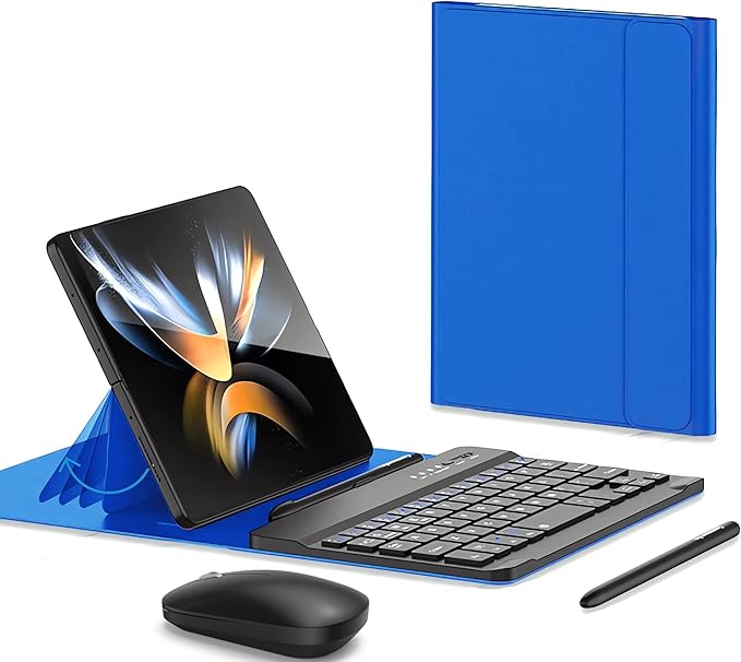 for Samsung Galaxy Z Fold 7 6 5 Keyboard and Mouse, Portable Mini Bluetooth Keyboard with Leather Case and Capacitive Pen, 4 in 1 Travel Set for Z Trifold Fold7 Accessories