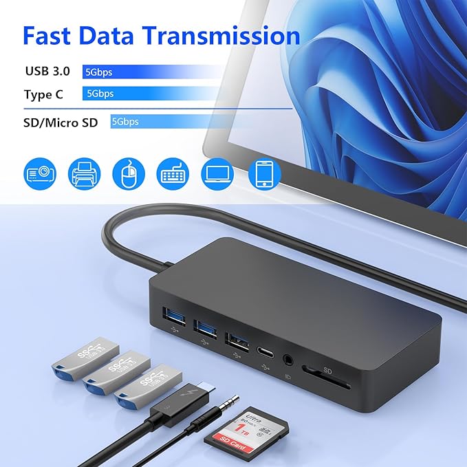 Surface Thunderbolt 4 Dock Triple Displays, 11 in 1 Surface USB4 Dock Docking Station with 4K HDMI+DP+VGA for Surface Pro 12/11/10/9/8/X/7+/7, Laptop 7/6/5/4/3, Laptop Studio 2/1, Go 4/3/2/1