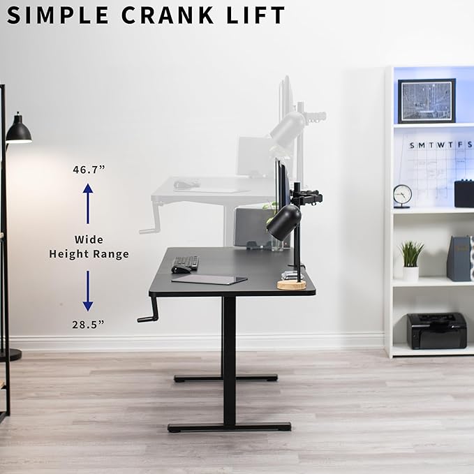 VIVO Manual Height Adjustable 71 x 30 inch Stand Up Desk, Rustic Vintage Brown Table Top, Black Frame, Standing Workstation with Foldable Handle, DESK-KIT-MB7N