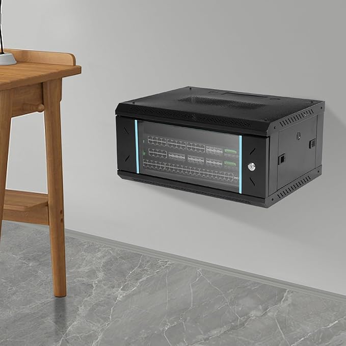 Wall Mount Server Cabinet,Server Rack Enclosure,4U Server Organizer,Network Cabinet,Server Cabinet with Glass Locking Door,Standard Glass Door,for Offices,Schools,Factories,Public Places,Rectangle
