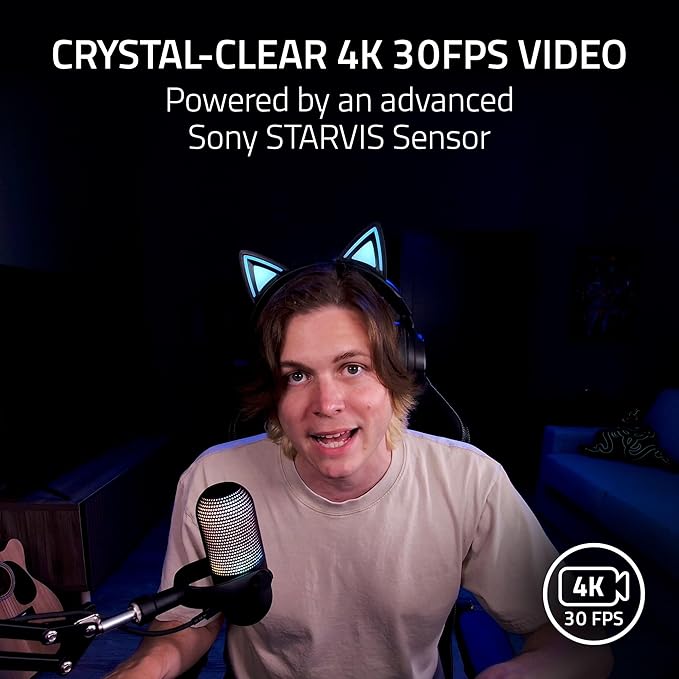 Razer Kiyo V2 Streaming Webcam: 4K 30 FPS, 1080p 60 FPS - AI Powered Auto-Framing - Built-in Microphone - Ultrawide Angle Lens - Privacy Cover - Works with OBS, Xsplit, Discord, Zoom, Teams - Pink