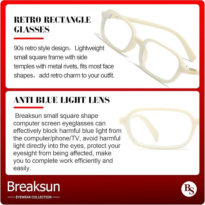 Retro Rectangle Glasses for Women Men Small Square Blue Light Blocking Glasses Vintage Eyeglasses