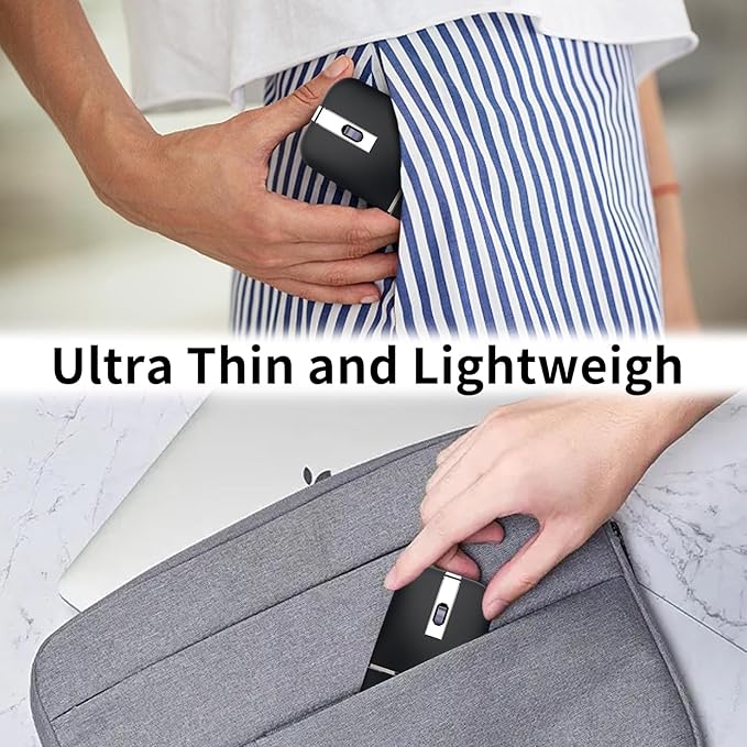 Bluetooth Arc Travel Mouse - BT & 2.4G Wireless Dual Mode, Rechargeable Slim Rotatable Portable, 3 Adjustable DPI, USB Optical Computer Silent Mouse for Microsoft Laptop PC Tablet - Graphite Black