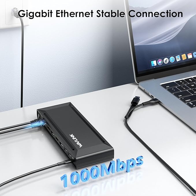 WAVLINK Laptop Docking Station Dual 4K@60Hz(2 HDMI+2DP), Displaylink Dock with100W PD Charging Compatible with Thunderbolt 4/3, USB-C/A - M1-M4 Mac, Windows, 10Gbps USB C, LAN - Driver Required