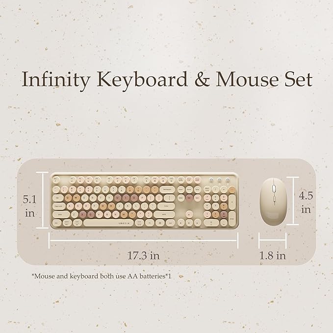 x UBOTIE Colorful Wireless Keyboard and Mouse Combo, Full-Sized Office Keyboard with Typewriter Flexible Keys, 2.4GHz Dropout-Free Connection, Optical Mouse for PC Laptop(Milk Tea Colorful)