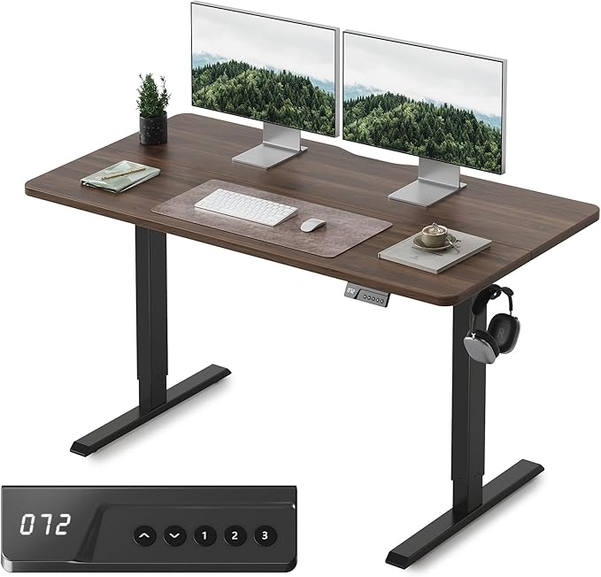 FEZIBO Electric Standing Desk Adjustable Height, 55 x 24 Inch Sit and Stand Desk, Home Office Desk, Ergonomic Workstation Computer Desk, Black Walnut
