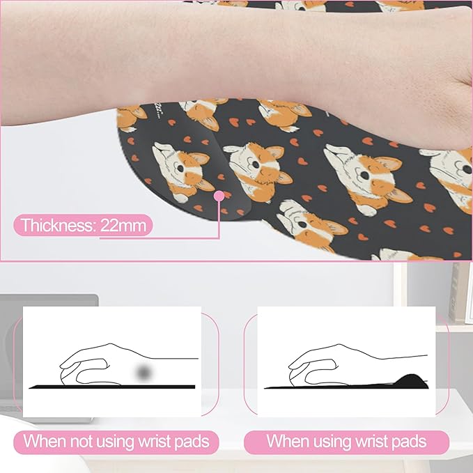 Cute Funny Corgi Dog Keyboard Wrist Rest Pad and Mouse Pad Wrist Support Set,3-in-1 Ergonomic Mouse Pad with Non-Slip Rubber Base for Home Office Game Computers Desk,
