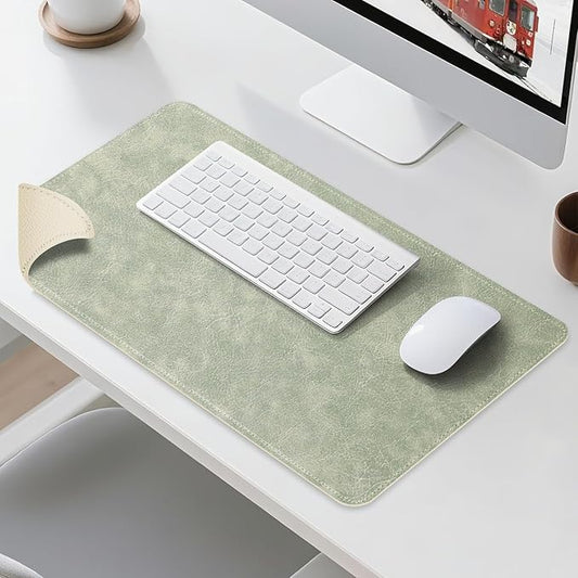 Imitation Crazy Horse Leather Desk Mat - Waterproof Desk Pad - Ideal for Large Mouse Pad and Desk Mats on Top of Desks (Light Green+White, 33"*13")