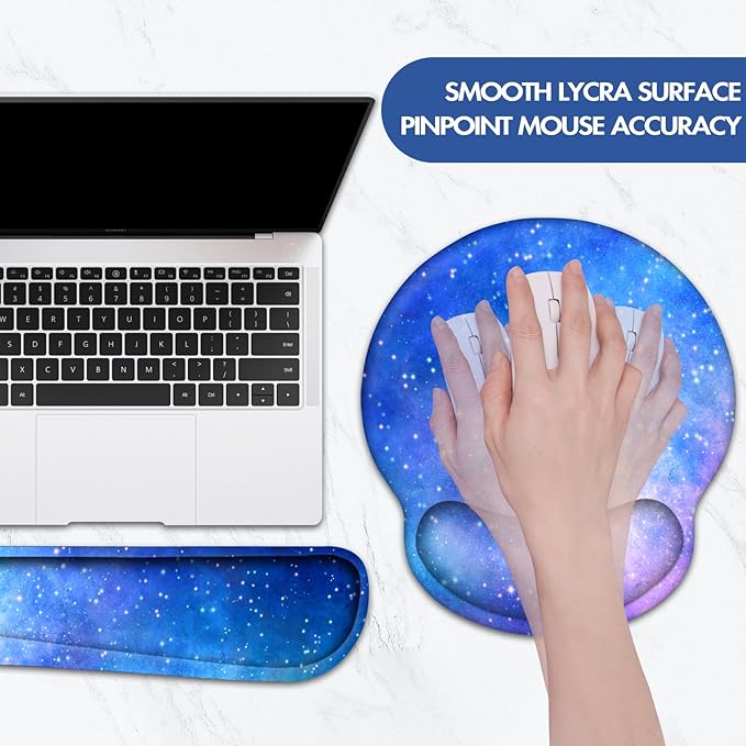 Keyboard Wrist Rest, Ergonomic Mouse Pad Wrist Support, Memory Foam Wrist Rest, Anti-Slip Base, Mousepad with Coaster for Computer Keyboard Office Home, Nebula Galaxy