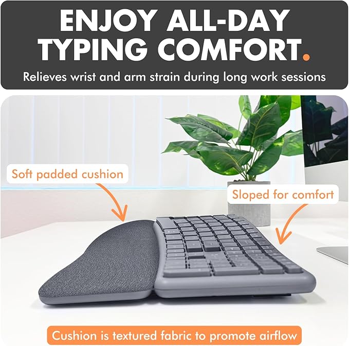 X9 Gray Ergonomic Keyboard and Mouse Wireless Combo - Split Keyboard and Mouse Set, Bluetooth/2.4G, Soft Wrist Rest, Rechargeable, Silent Keys, Multi-Device for Laptop, PC, Mac, iOS, Android