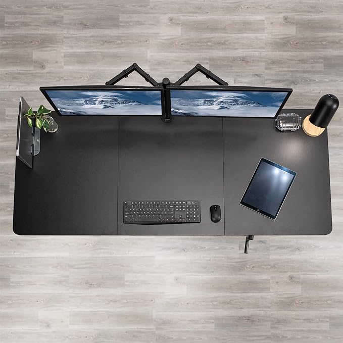 VIVO Manual Height Adjustable 71 x 30 inch Stand Up Desk, White Table Top, Black Frame, Standing Workstation with Foldable Handle, DESK-KIT-MB7W