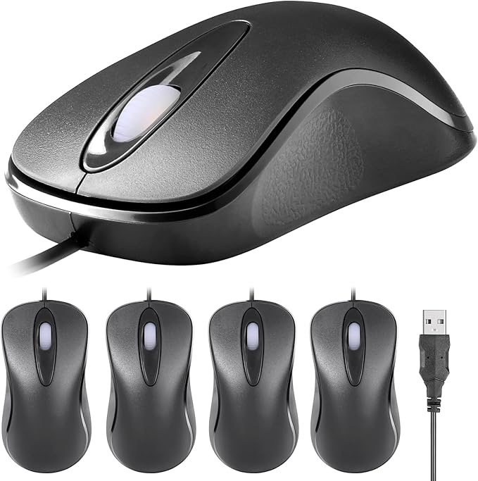 5pack Classic Wired Office Mouse Ergonomic USB Optical 3-Button 1000 DPI Comfortable Durable for Windows Mac Laptop Desktop Black
