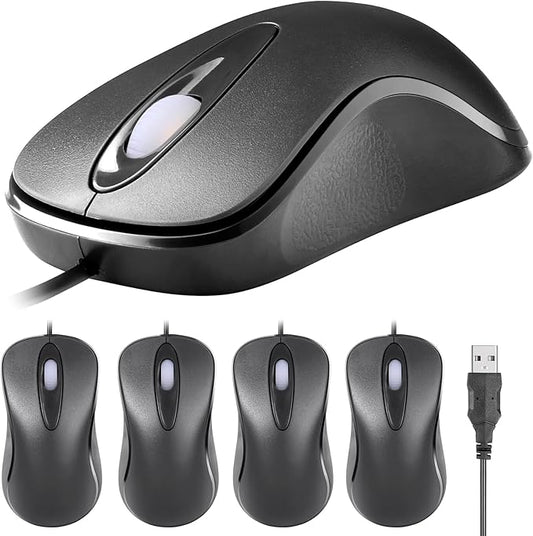 5pack Classic Wired Office Mouse Ergonomic USB Optical 3-Button 1000 DPI Comfortable Durable for Windows Mac Laptop Desktop Black