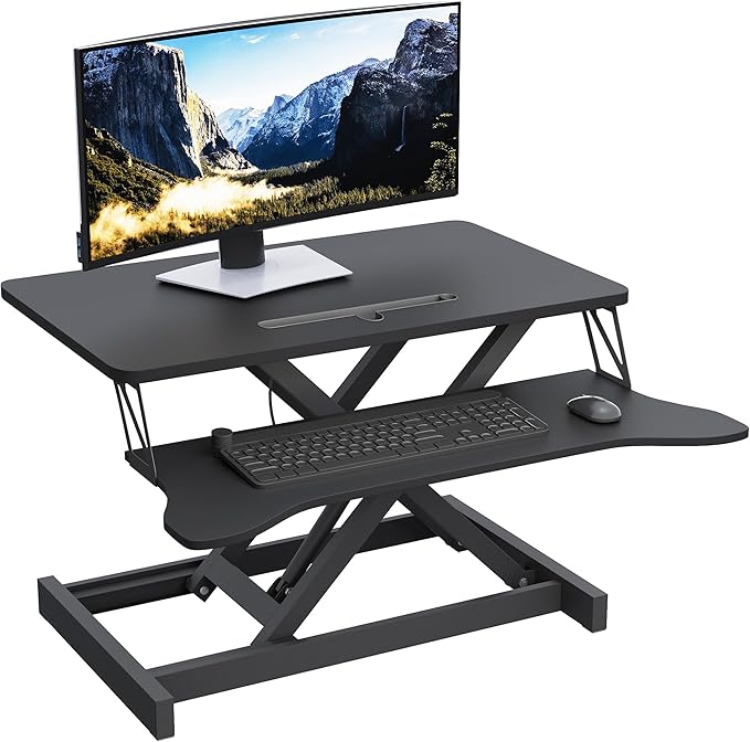 Panana Standing Desk Height Adjustable Sit to Stand Converter Stand Up Desk Tabletop Workstation Dual Monitor Desk Riser for Home Office (26")