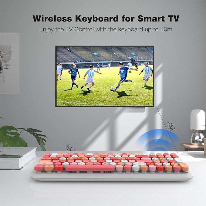 KNOWSQT Bluetooth Keyboard - White Colorful Multi Device Wireless Typewriter Keyboards - Round Keycaps 100 Keys Cute Keyboard for Windows, Laptop, PC, Tablet, iPad, iPhone, Chrome