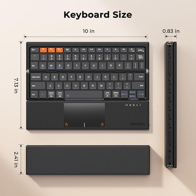 MEETION Foldable Bluetooth Keyboard with Touchpad, Tri-Folding Compact Box Portable Keyboard, Rechargeable Wireless Travel Keyboards with Trackpad for iPad Smartphone Laptop PC Windows iOS Mac Android