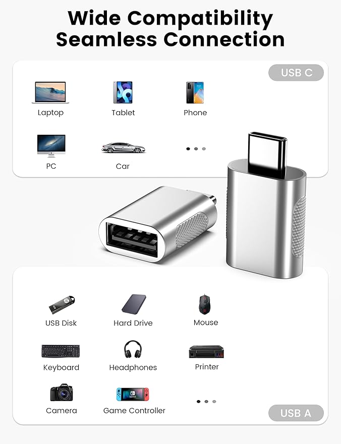 USB C Adapter (4 Pack), C Male to USB Female Converter, A Female to Type C Male Adapter Compatible with MacBook Pro, Chromebook, Surface Book, USB C hub, Cellphon and More Type C Devices