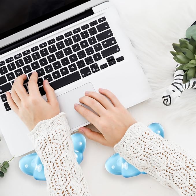 Gel Wrist Rest for Keyboard and Mouse Transparent Blue Bread Elbow Pad Cushion Ergonomic Cute Clear Cool Croissant Mouse Wrist Pad Silicone Non-Slip Support for Computer Gaming Home Office Hand Pillow