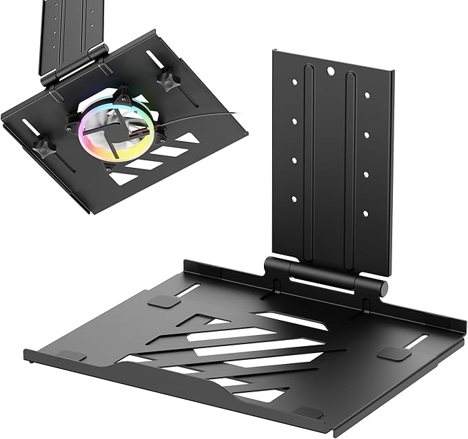 AVLT Adjustable Laptop Tray with Support for 120mm Fan Compatible with VESA 75x75 Monitor Arm - Fits Up to 17Inch Laptops - Weighs 4.41lbs, Black (Fan Not Included)