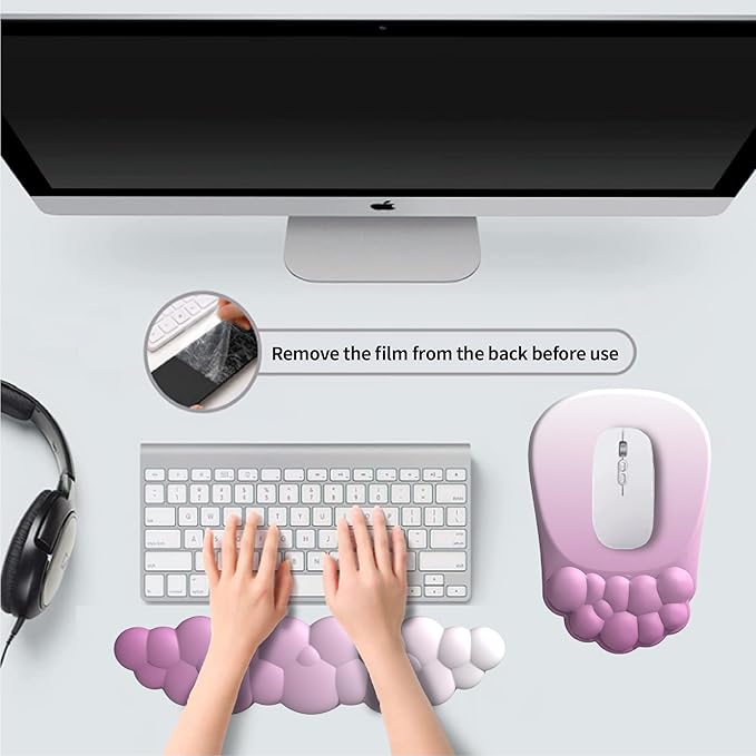Ergonomic Mouse Pad and Keyboard Rest, 2 in 1 Cloud Wrist Rest + Mouse Pad, Non-Slip for Easy Typing & Wrist Pain Relief - Flower Gradient Pink