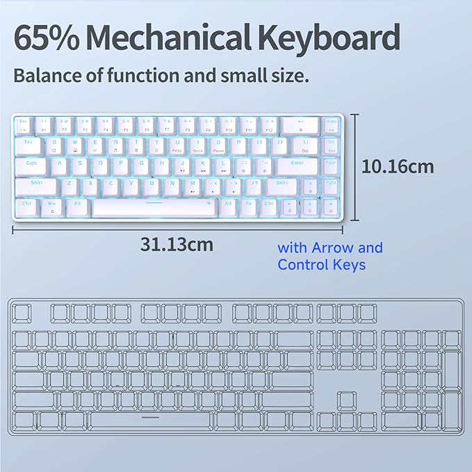 TMKB Falcon M1SE and T68SE，Gaming Mouse and 60% Mechanical Gaming Keyboard Combo, 12800DPI, RGB, Ergonomic with Red Switch-White