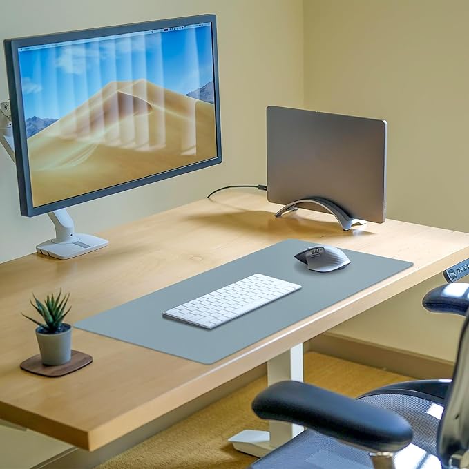 Large Desk Pad Mat, Leather Blue Desk Mat for Desktop, Computer Desk Mouse Pad Non-Slip, Waterproof Keyboard Mat for Office/Home/Decor, 31.5" x 15.7"