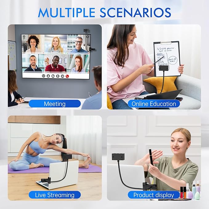 Webcam for PC, Laptop Camera USB Webcam with Adjustable Gooseneck, Flexible Positioning 1080P Computer Camera for Presentation, Desktop Demo, Full-Body View, Video Call, Zoom, Teams, Skype (Black)
