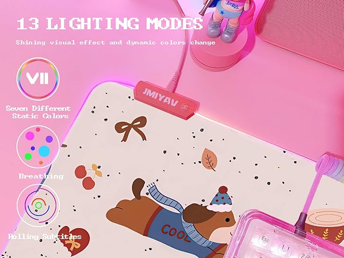 JMIYAV Pink RGB Gaming Mouse Pad 31.5x12 Inch PC XL Large Extended Glowing Led Light Up Desk Pad Non-Slip Rubber Base Computer Cute Mousepad Mat Desk Accessories Gaming Setup 33-1406