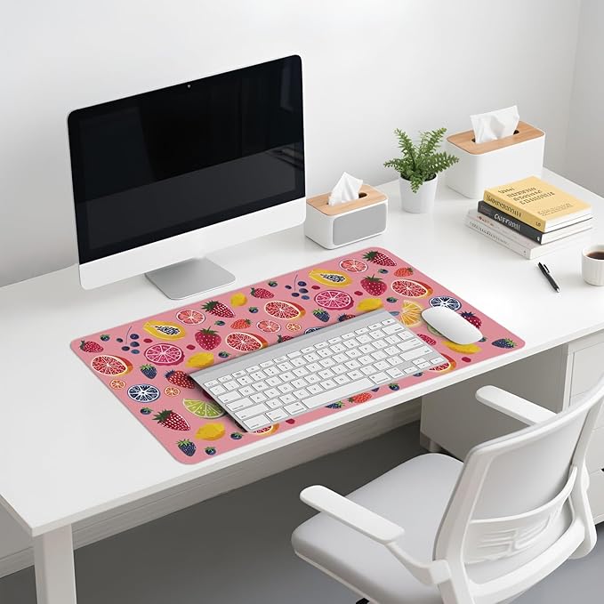 Colorful Cute Fruit Mouse Pad,Pink Cottagecore Strawberry Mouse Pads,Summer Orange Desk Mat for Home Office Dorm Desktop Decor,23.6x11.8 Inch