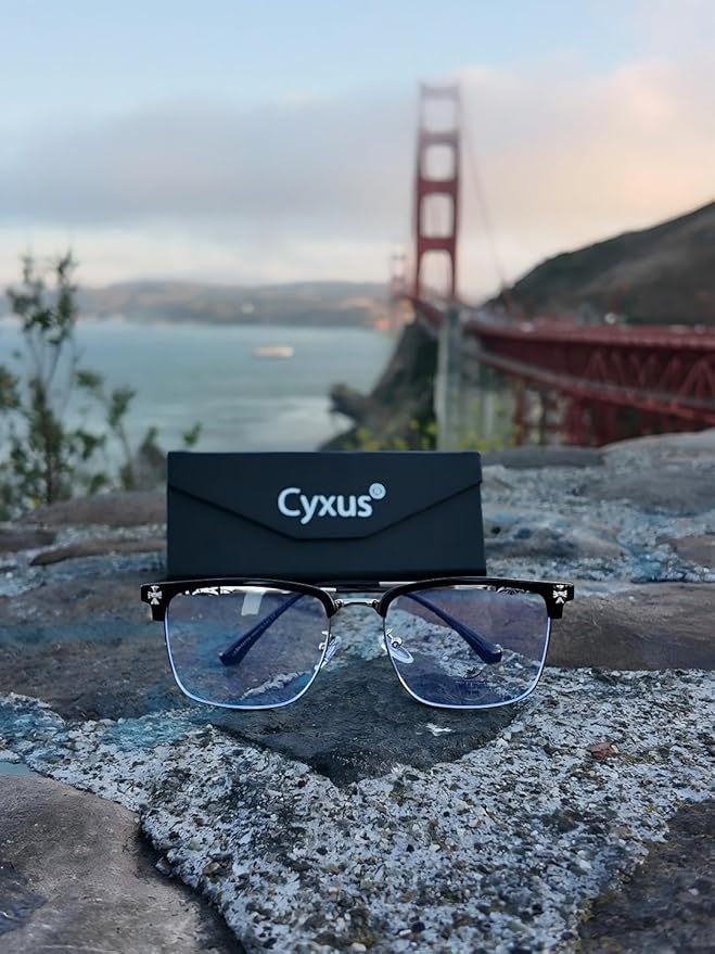 Cyxus Retro Blue Light Glasses Men - Square TR90 Metal Blowline Frame Stylish Trendy for Computer Daily Work 8252