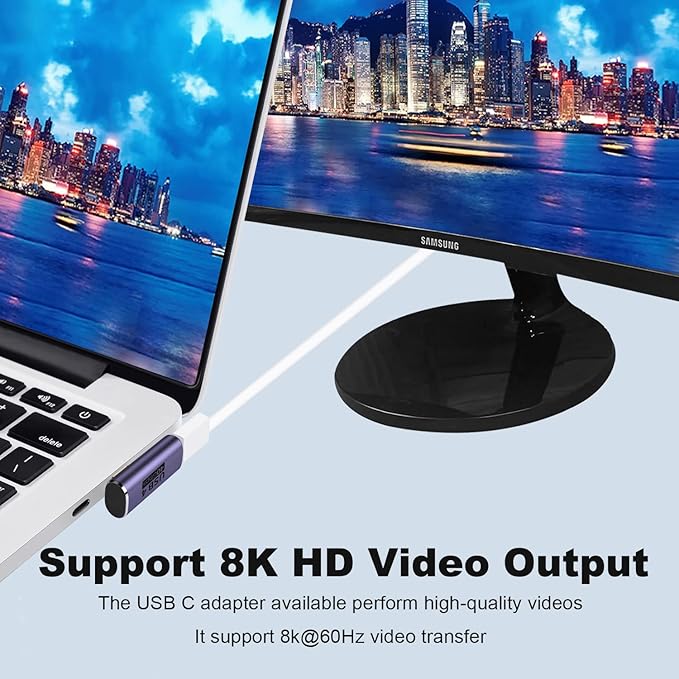 AreMe 2 Pack USB C Male to Female Adapter, 90 Degree Right Angle Type C Extender Support 100W, 40Gbps, 8K@60Hz for Thunderbolt 4/3, MacBook Pro/Air, Laptop, Phones and More Type C Devices (Purple)