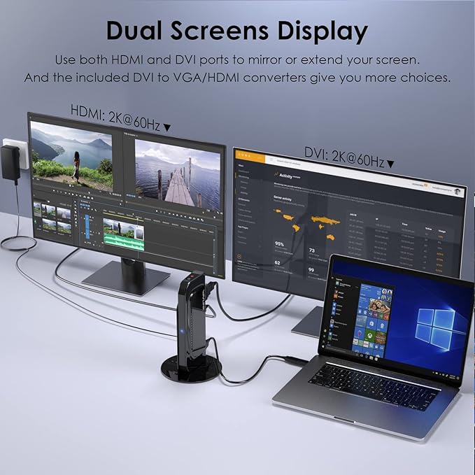 Docking Station Dual Monitor, WAVLINK 13-in-1 USB C Docking Station for M1/M2 Mac, Windows, Thunderbolt 3&4, USB4 (Dual Video: HDMI and DVI/VGA/HDMI, Gigabit Ethernet, Audio, Mic, 6 USB Ports)