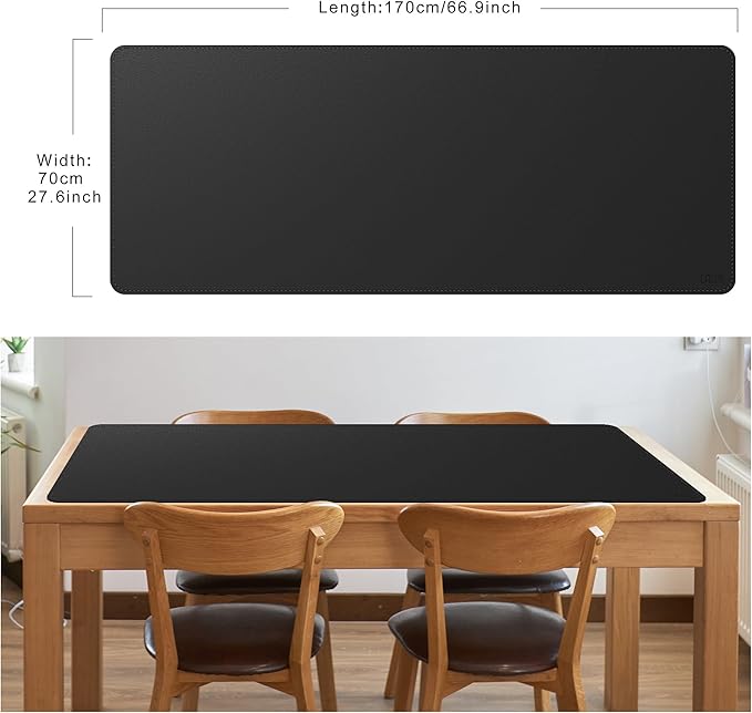 Cacoy 66.9'' x 27.5'' Leather Desk Pad Blotter Protector, Large Gaming Keyboard Mouse Pad, Faux Leather Desk Mat for Desktop and Laptop, Waterproof XXXL Extended Desktop Keyboard Mouse Mat, Black